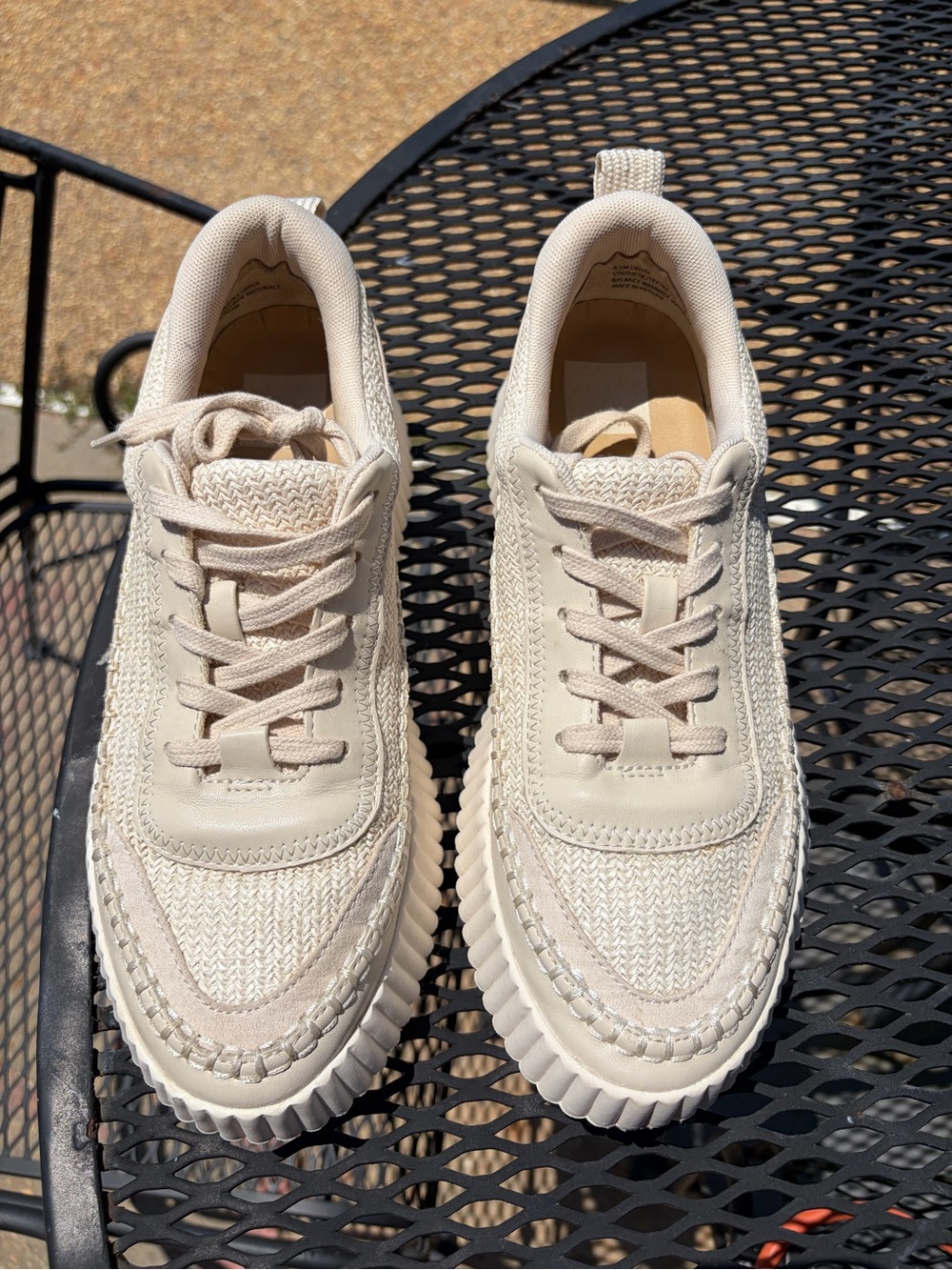 Dolce Vita Neutral Cream Woven Platform Sneakers - Picture 2 of 9